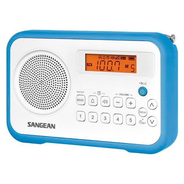 Sangean prd18 b-a azul blanco radio digital portátil fm am pantalla lcd alarma batería