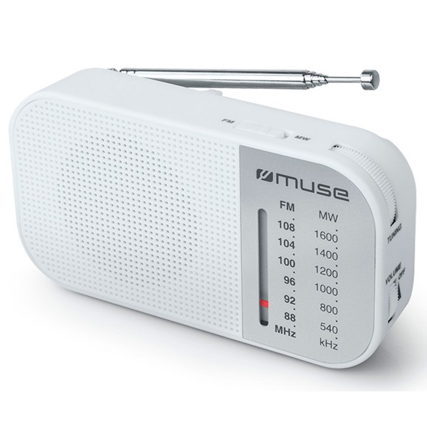 Muse m-025 rw blanco radio analógica am/fm portátil con altavoz integrado